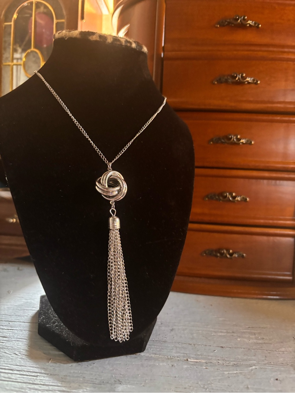 Silver Knot Tassel Necklace - Women Jewelry